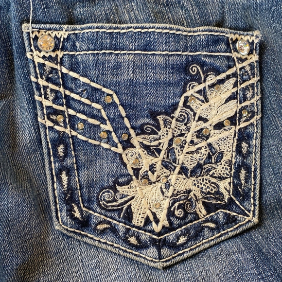 Y2K Trashy McBling Distressed Low Rise Bling Diamond Jeans Size 10 Embroidered - Picture 15 of 16